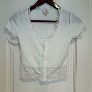 Caution To The Wind White Lace Button Down Shirt